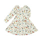 Sweet twirl skirt dress in white with watercolour London icons print. With long sleeves. Made from soft bamboo fabric.