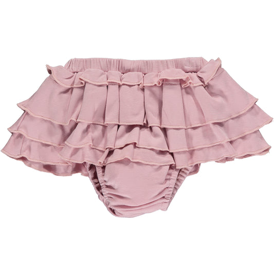 ruffled bloomer in plain rose pink, in sustainable bamboo fabric