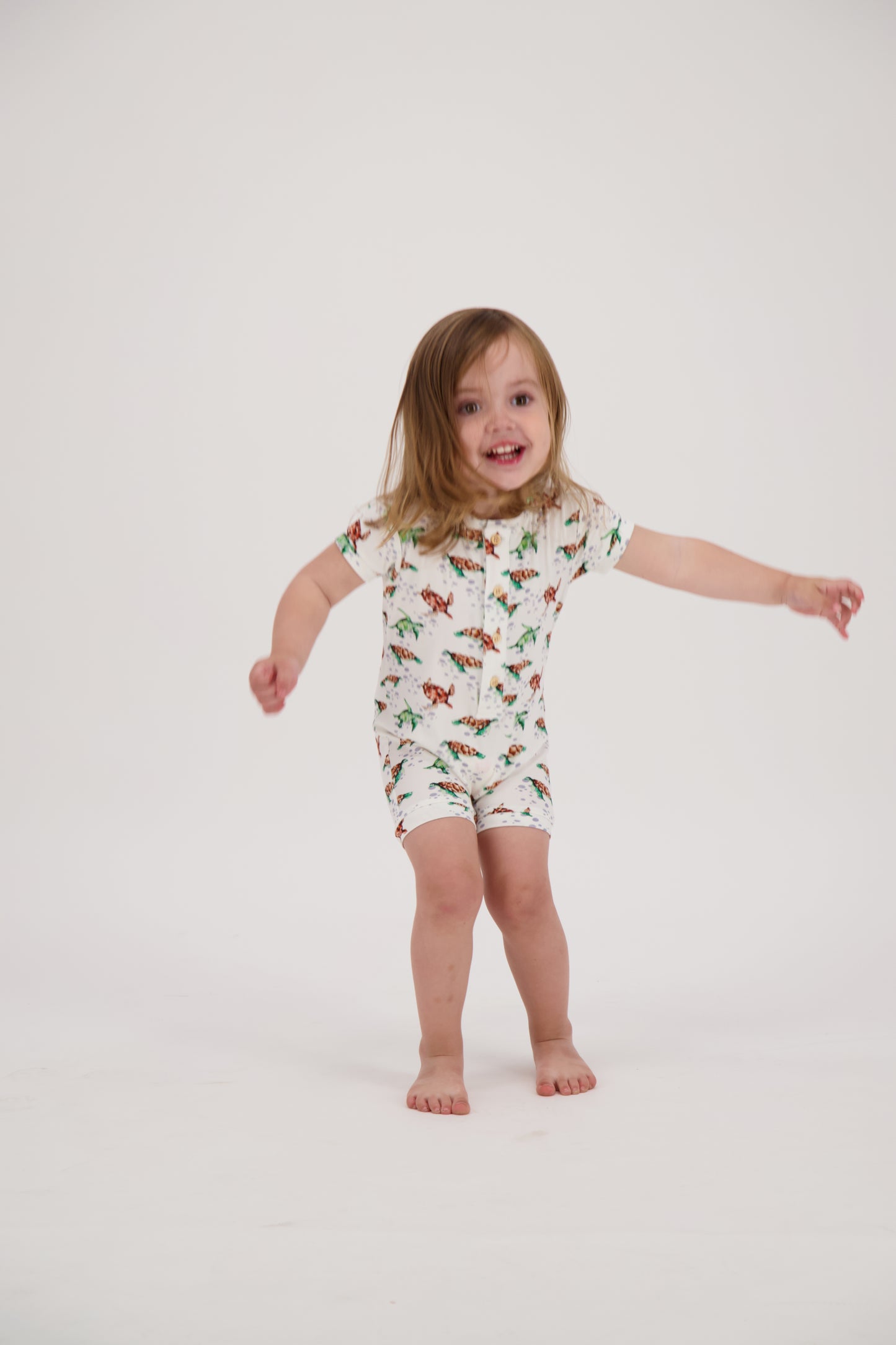 Short Romper in Spring Turtles